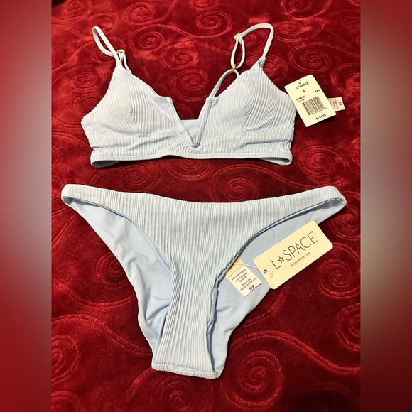 NWT L*SPACE Pointelle Rib Siren Bikini Top & Pointelle Rib Cabana Bikini Bottom - Picture 5 of 9